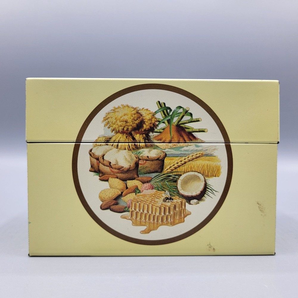 Vintage C.W. Post Family Style Cereals Recipe Box W/ Dividers Tin Metal